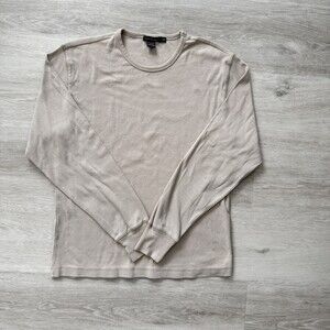 Club Monaco T-Shirt Long Sleeve Men's Medium 100% Cotton Beige Sand Minimalist
